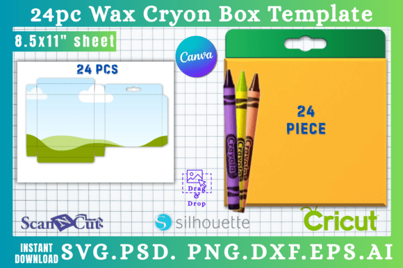 24pc Wax Cryon Box SVG Canva Templates: Graphics for Handmade Branding