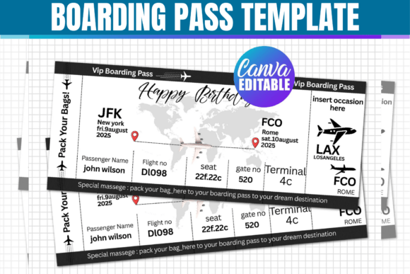 Boarding Pass Canva Editable Template