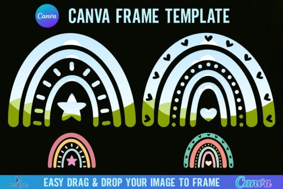Boho Rainbow Canva Frame Template Editab Graphics