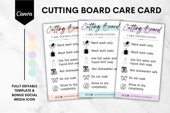 Cutting Board Care Card Canva Template 3 Graphics