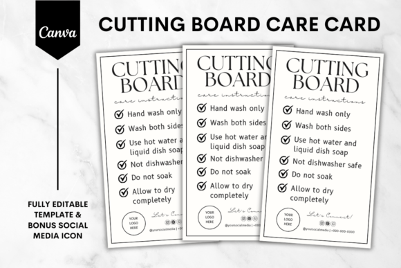 Cutting Board Care Card Canva Template 4 Graphics