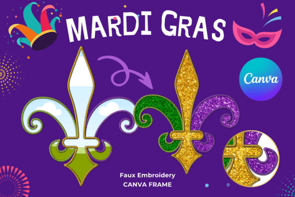 Fleur De Lis Canva Frame Template Stitch: Graphics for Elegant Branding