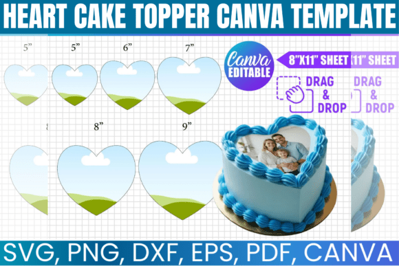 Heart Cake Topper Canva Template: Graphics for Commercial Use