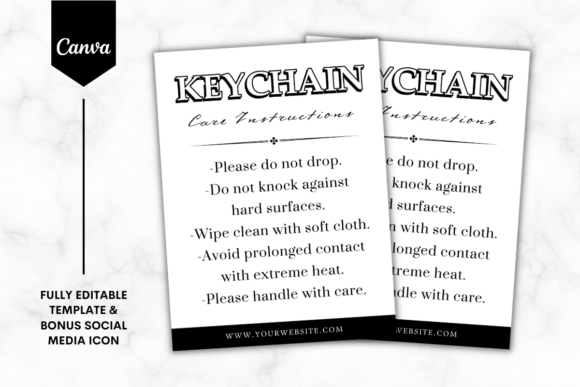 Keychain Care Card Canva Template B W 1 Graphics