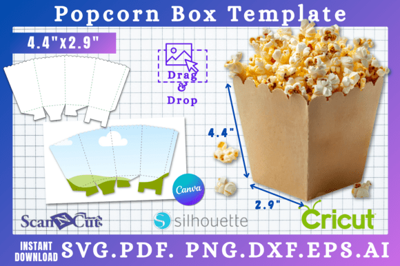 Popcorn Box 4.4x2.9 SVG Canva Template Graphics
